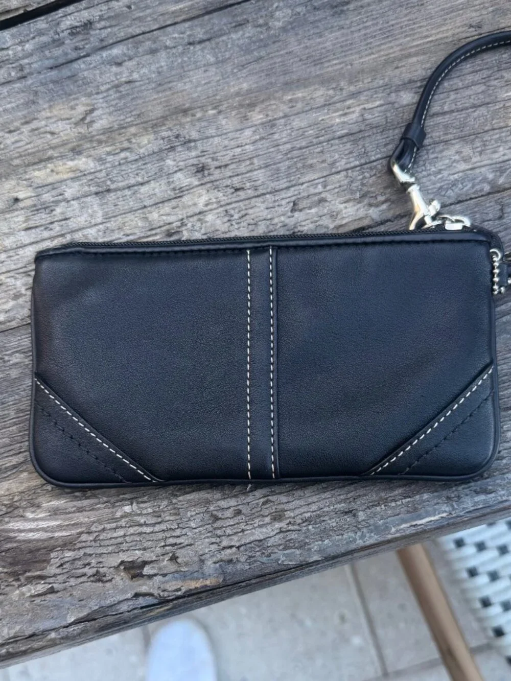 Authentic Women's Coach Black Leather Wristlet Wallet Used Once Clean